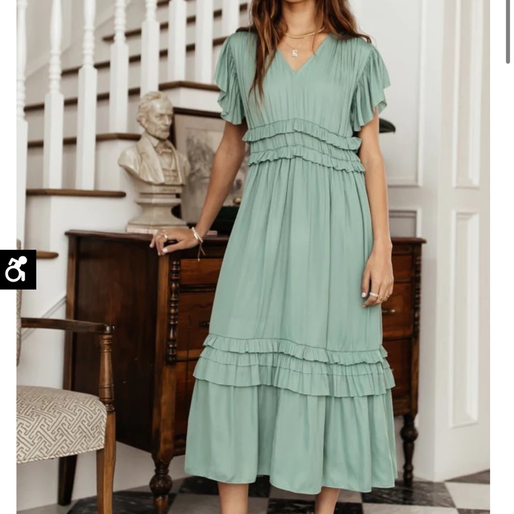 WILLA RUFFLE DRESS IN SEAFOAM
